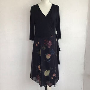 Seraphine Women Elegant Maternity Long Sleeve Wrap Dress L Black Floral